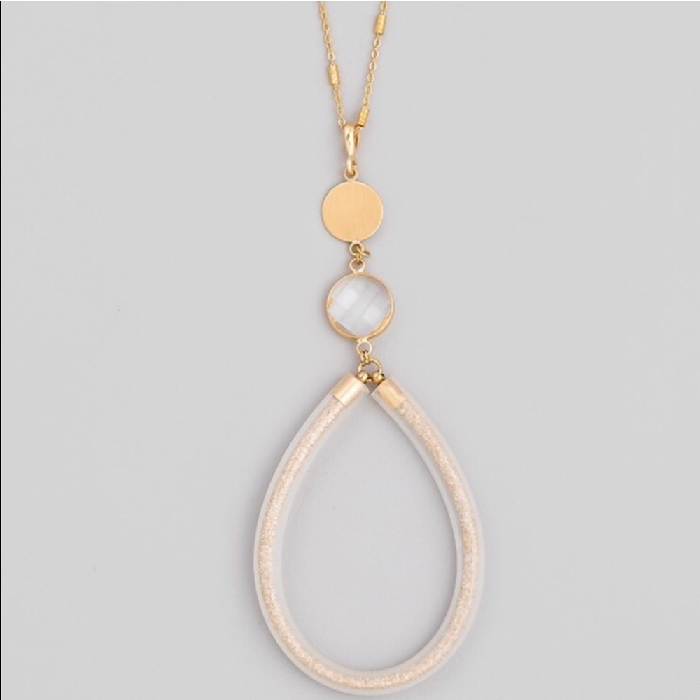 LAST ONE: Long gold chain shimmery pendant drop necklace - Picture 1 of 4